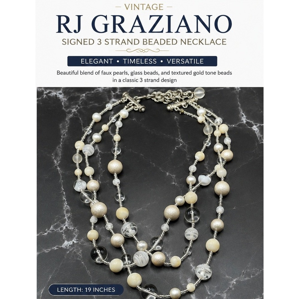RJ Graziano Multi Strand Beaded Necklace Faux Pearl Glass Silver Tone Toggle